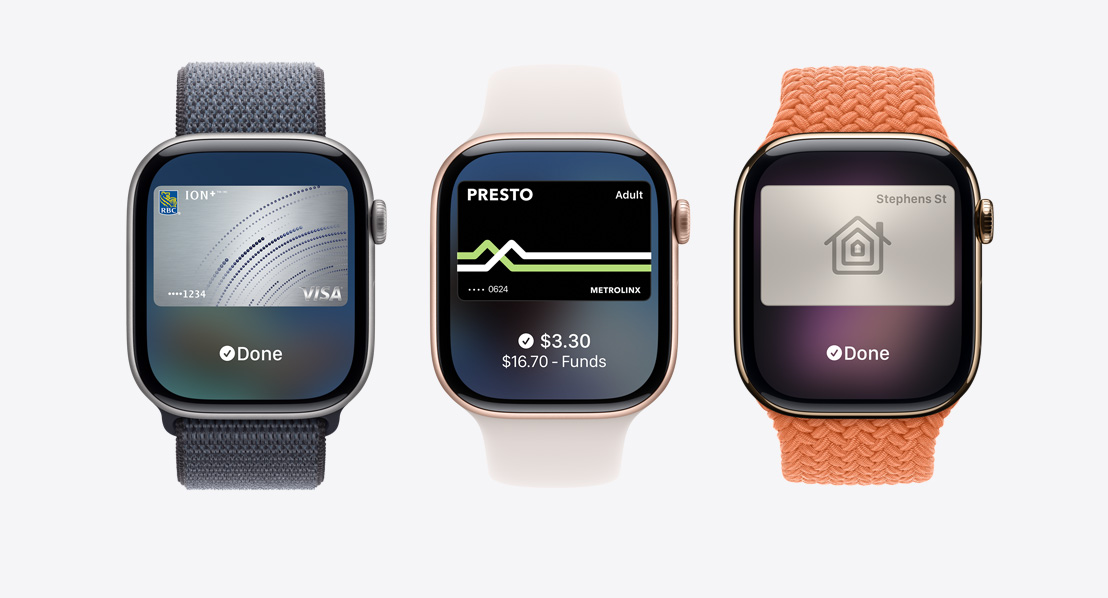 Apple Watch Series 11, Apple Pay screen, Apple Card, Apple Wallet, Transit Card, home key card