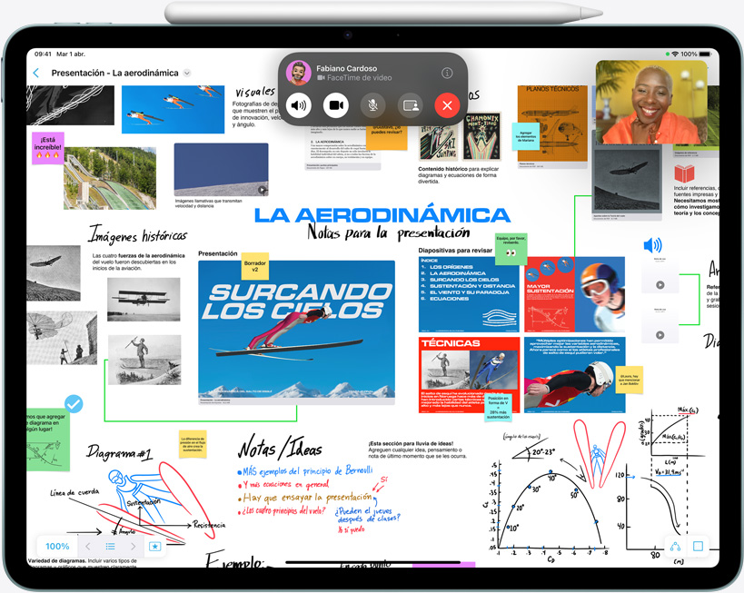 iPad Air, muestra Freeform y a una persona en una llamada de FaceTime