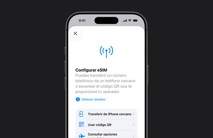 iPhone 17 Pro, parte frontal, usa la funcionalidad Configurar Red Celular para transferir fácilmente un número de teléfono con la eSIM