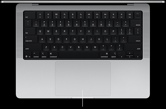 Otevřený stříbrný MacBook Pro s klávesnicí a Force Touch trackpadem