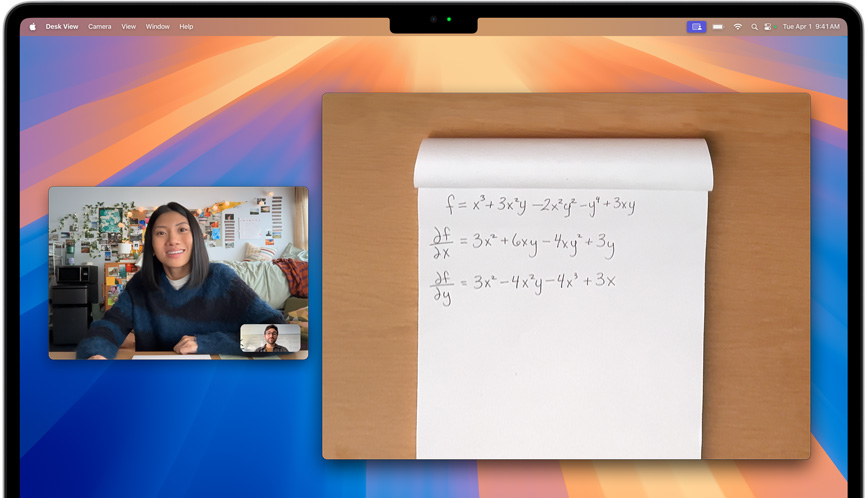 Videokõne Desk View funktsiooniga, mis lisab videokõnele kasutaja töökoha vaate