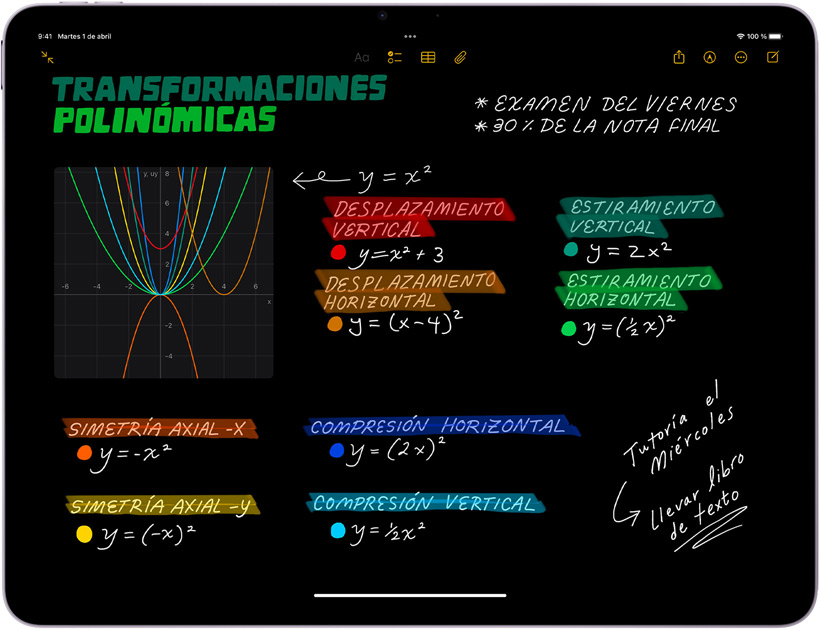 iPad Air en horizontal que muestra Math Notes