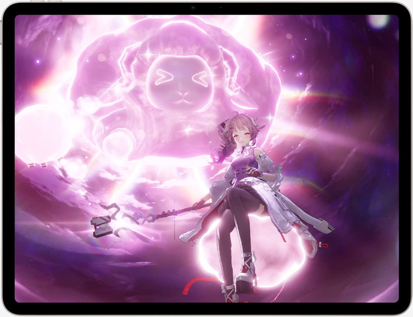 Cena de jogo no iPad Air, videojogo de ação Arknights Enfield