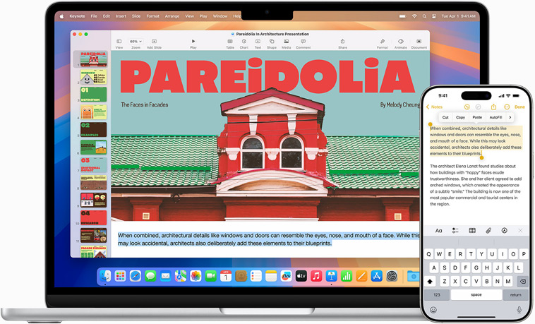 Demonstratie van de app Synchrone iPhone-weergave, met de inhoud van het iPhone-display op een MacBook Air-scherm