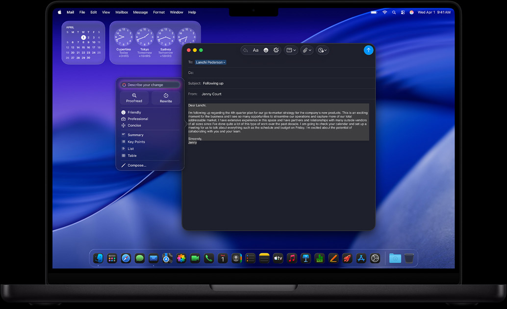 Schrijfhulp van Apple Intelligence wordt gebruikt om een e-mail op te stellen