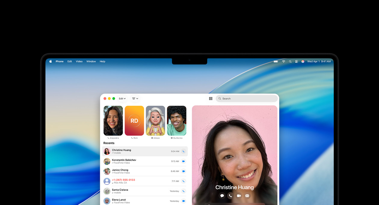 Op het scherm van een MacBook Pro staat de Telefoon-app