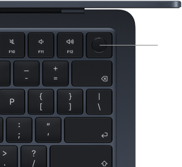 Tipkovnica MacBooka Air, gornji desni kut, prikazuje lokaciju tipke Touch ID