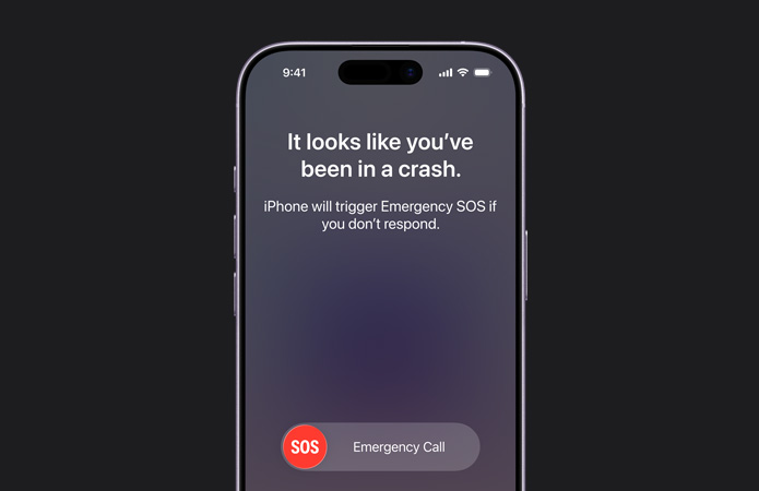 iPhone 17, eksterior depan, sudut melengkung, fitur deteksi tabrakan sedang digunakan
