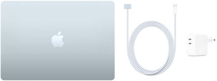 MacBook Air 15 inci, Kabel USB-C ke MagSafe 3, dan Adaptor Daya Port USB-C Ganda 35 W