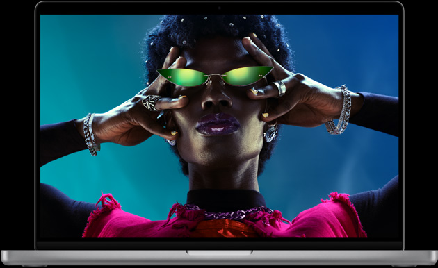 MacBook Pro 16&nbsp;inci, yang memperlihatkan layar Liquid&nbsp;Retina XDR