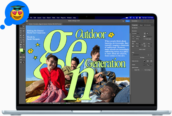 A MacBook Air displaying an Adobe InDesign project