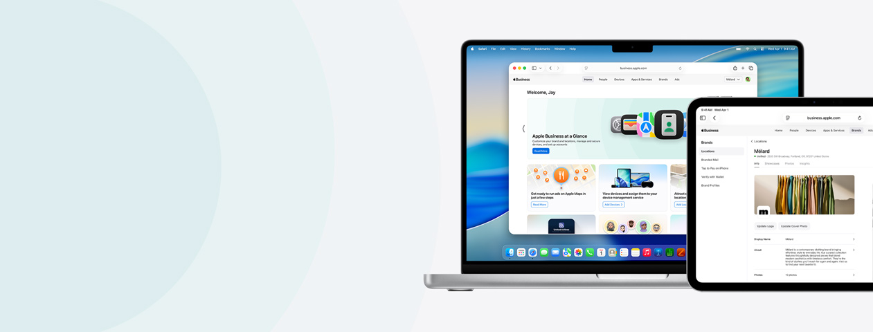 Apple devices displaying Apple Business services