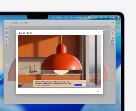 شاشة تطبيق عالم الصور مع صورة لمصباح معلق ونص تم إنشاؤه بالذكاء الاصطناعي