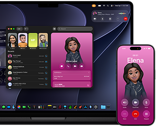MacBook Pro and iPhone, Phone app open, same contact displayed on both screens