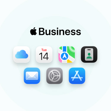 一系列與商務相關的 app 和工具，包括 iCloud、日曆、地圖、Apple Business、郵件、設定及 Apple Store。
