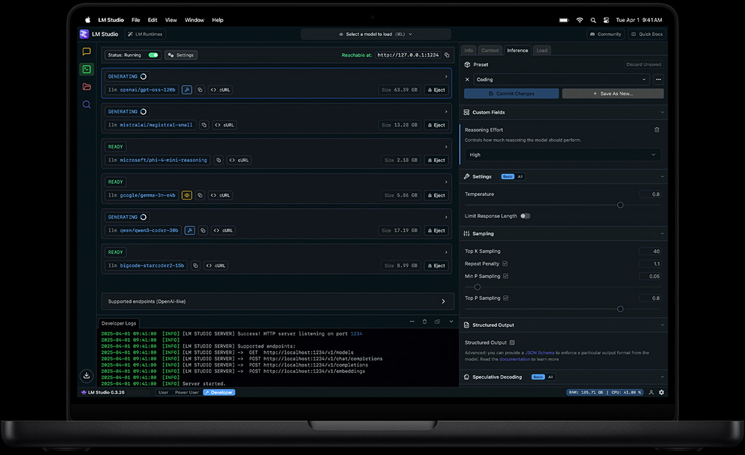 Screen of MacBook Pro showing LM Studio