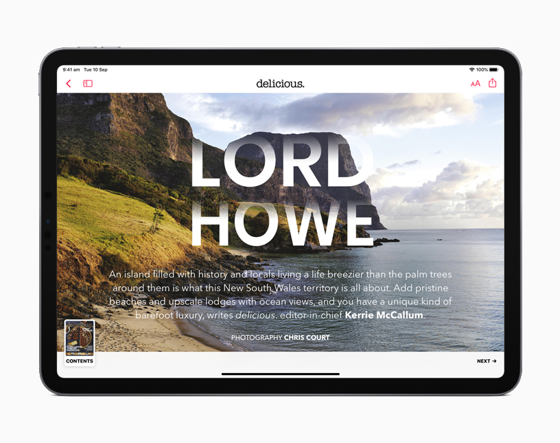 iPad showing an article from Apple News+.