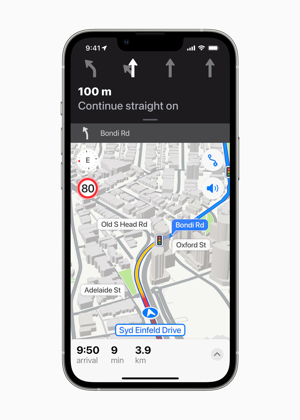 New navigation features in Apple Maps on iPhone 13 Pro.