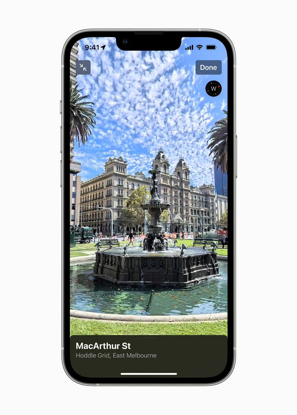 The Look Around feature in Apple Maps displayed on iPhone 13 Pro.