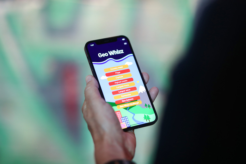 Geo Whizz, displayed on iPhone 12.