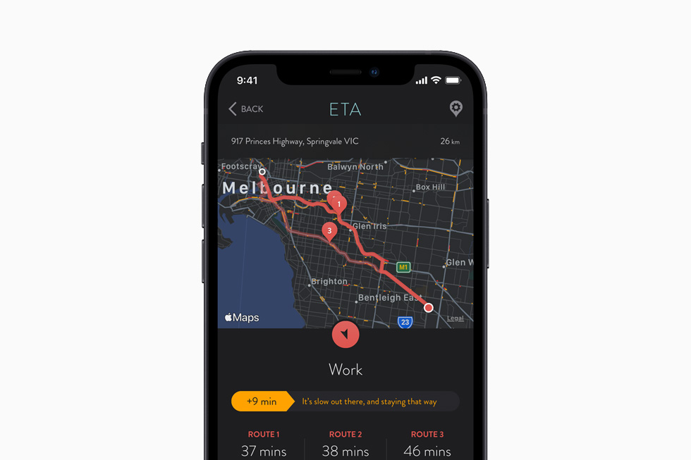 The ETA app, displayed on iPhone 12.