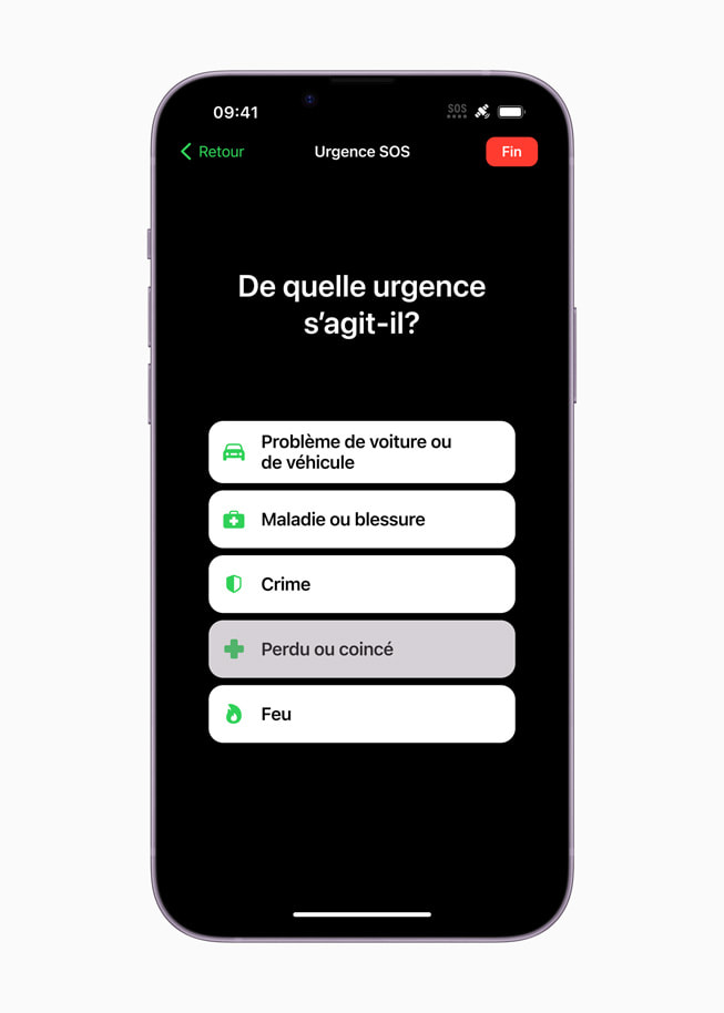 L’écran d’iPhone demande à la personne quelle est la nature de l’urgence.