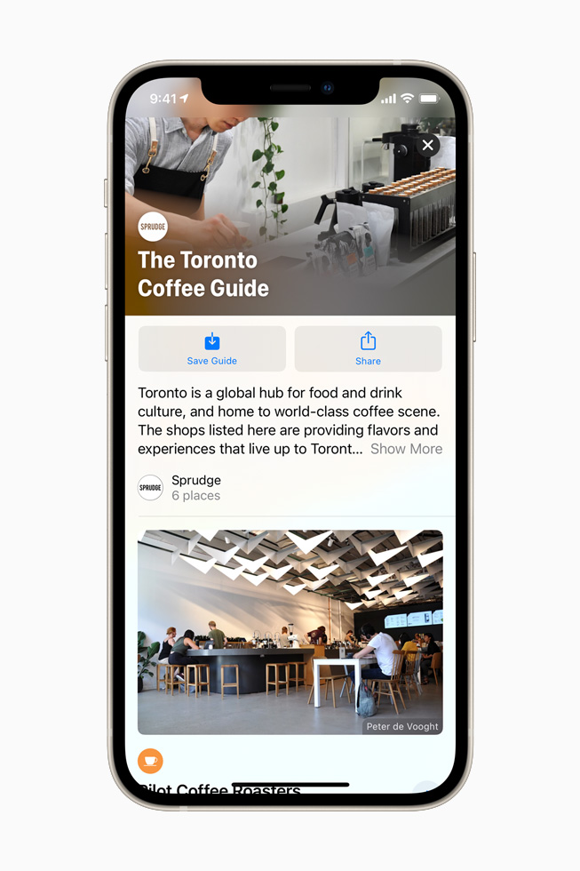 A Sprudge Guide for Toronto in Apple Maps on iPhone 12. 