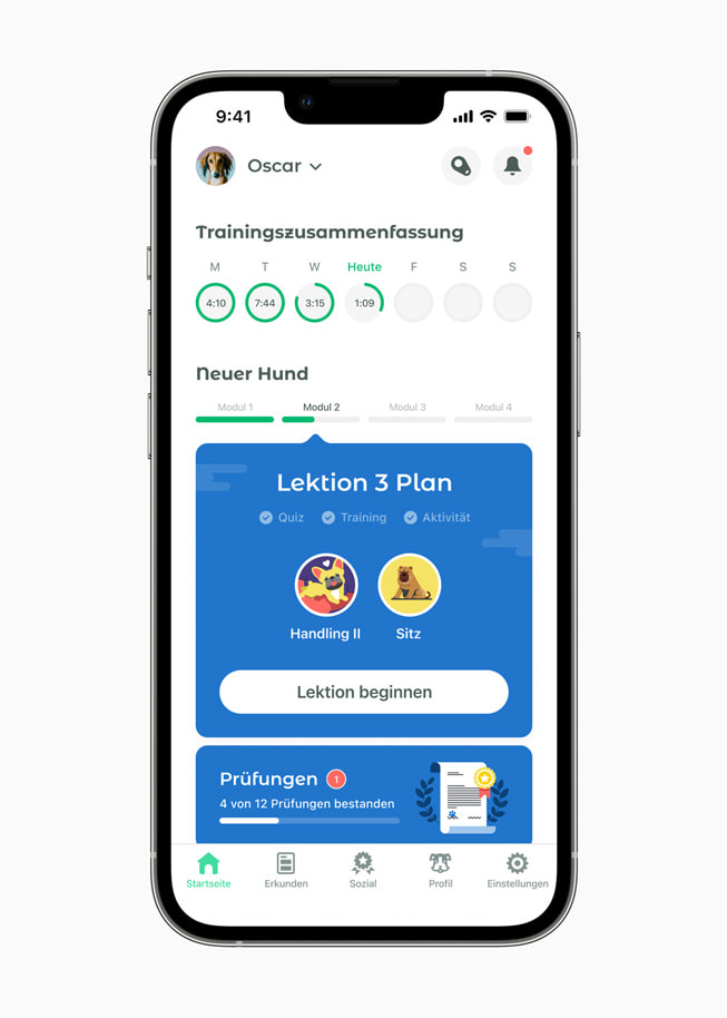 Die Trainingsplanübersicht in der Dogo Hundetrainings-App.