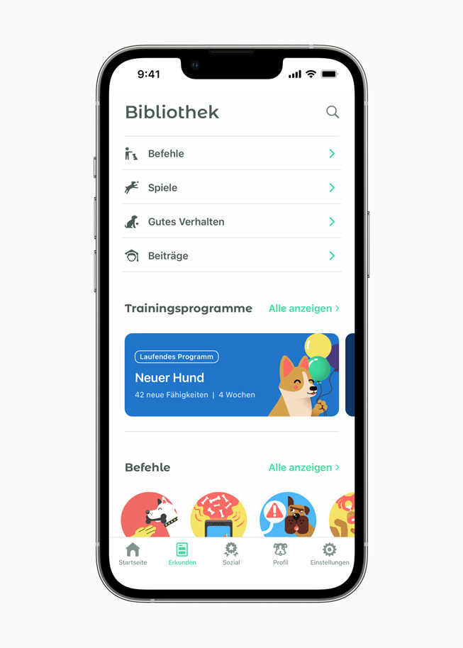 Die Trainingsbibliothek der Dogo-App.