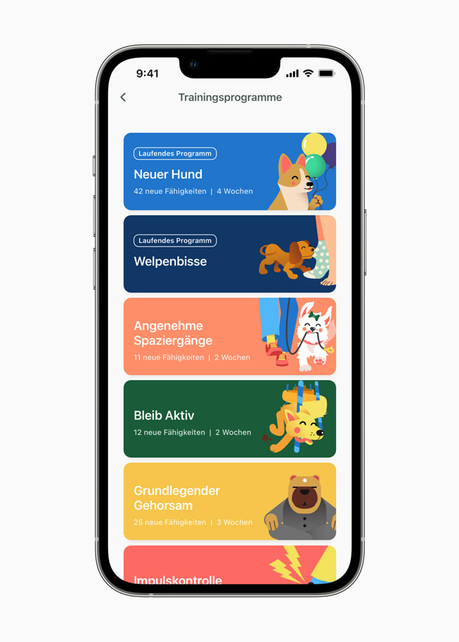 Die in der Dogo-App verfügbaren Trainingsprogramme. 