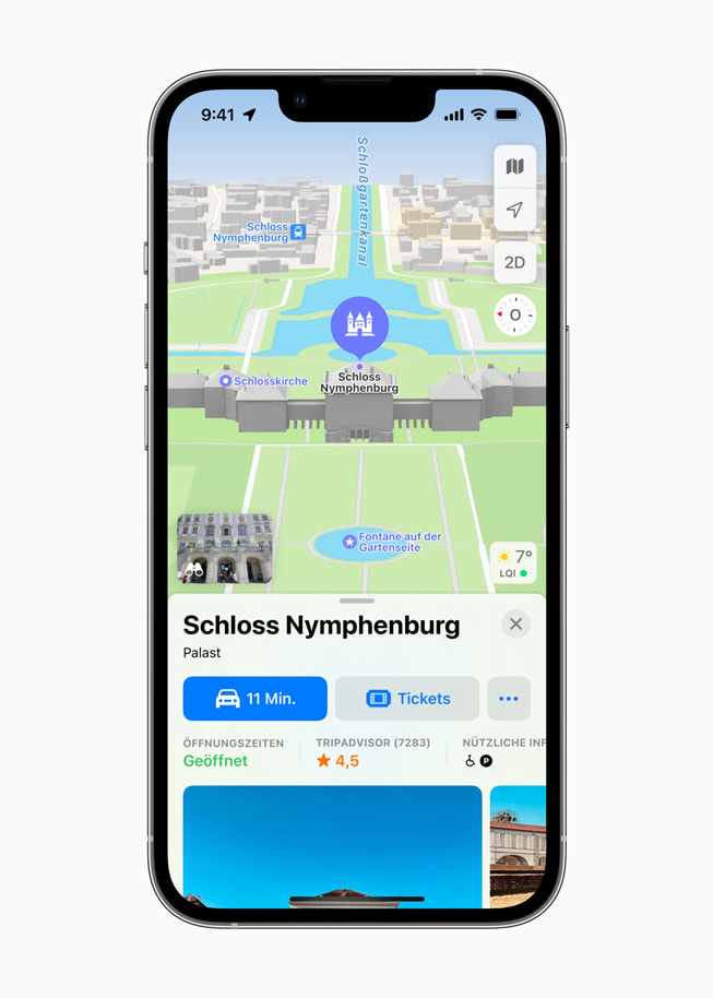 Karten auf dem iPhone zeigt den Schloßpark Nymphenburg in München.