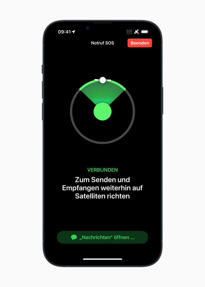 Ein iPhone zeigt Notruf SOS über Satellit.

