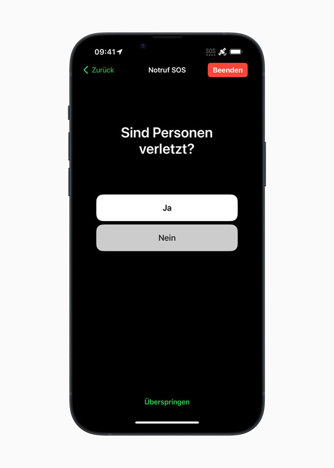 Ein iPhone zeigt die Frage: „Ist jemand verletzt?“
