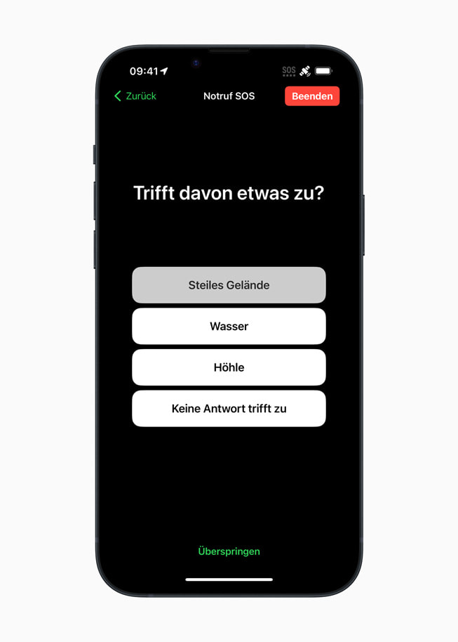Ein iPhone zeigt die Frage: „Trifft einer dieser Punkte zu?“
