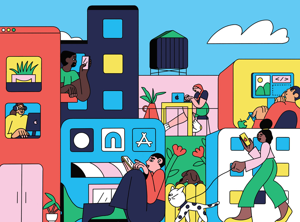 Illustration d'utilisateurs d'apps sur des appareils Apple