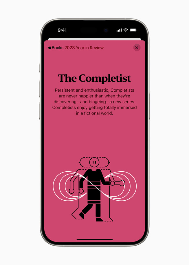 The Completist reader type is shown in Apple Books on iPhone 15 Pro.