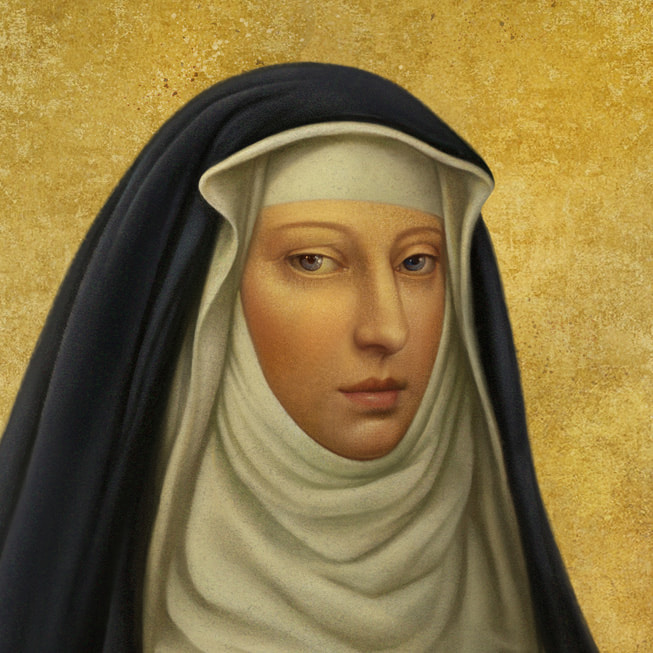 A portrait of composer Hildegard von Bingen from Apple Music Classical.