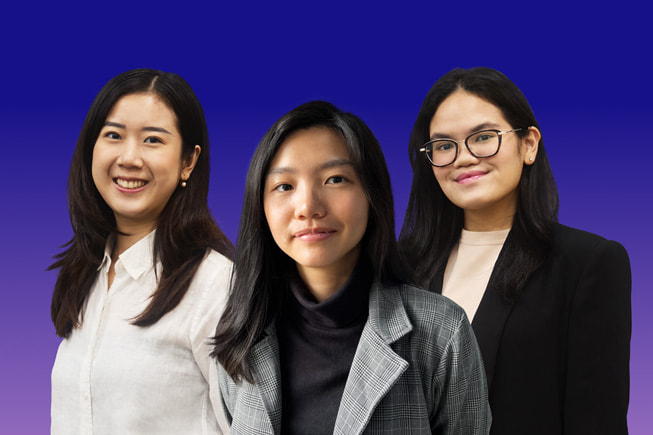 Portraits of PetaNetra founders Jessi Febria, Graciela Gabrielle, and Yafonia Hubarat.