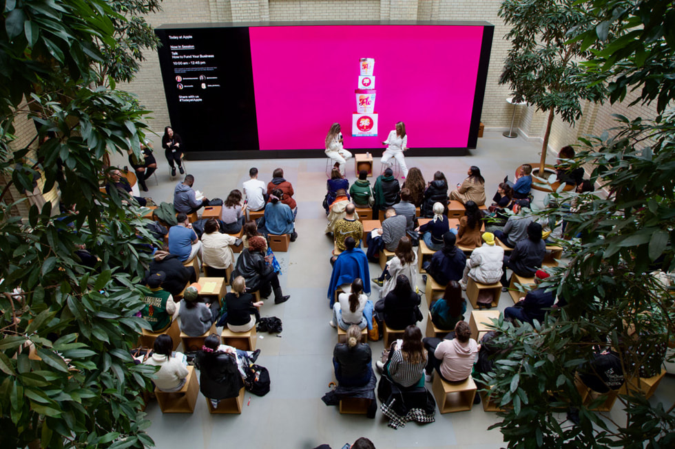 An overhead shot shows a group of people in a “Made for Business” session.
