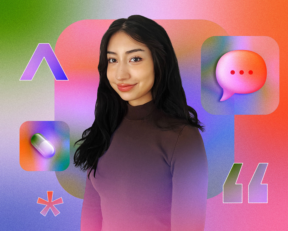 ملصق ملون يعرض صورة إيلينا غالوزو مصممة تطبيق Care Capsule.