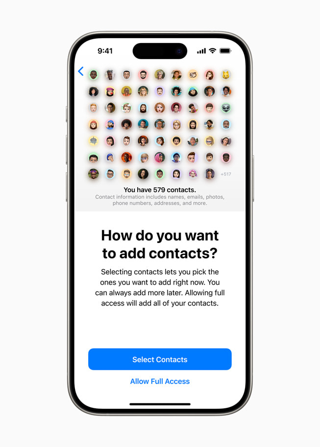 Contacts permission is shown on iPhone 15 Pro.