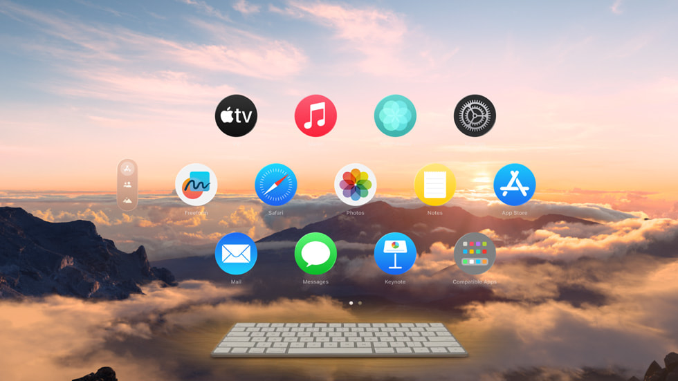 visionOS 2’de bir kullanıcının fiziksel Magic Keyboard’u gösteriliyor. 