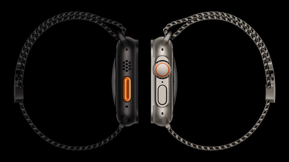 Yeni Titanyum Milano Loop kayışlar ile birlikte Siyah ve natürel titanyum Apple Watch Ultra 2.