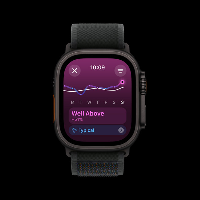 Apple Watch Ultra 2’de watchOS 11’deki yeni antrenman yükü özelliği gösteriliyor.