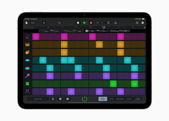 iPad som visar den kreativa aktiviteten Musik: Skapa en rytm.