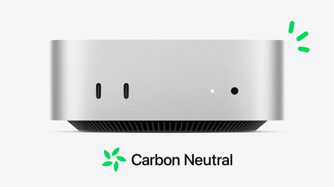 Mac mini med Carbon Neutral-logotyp.