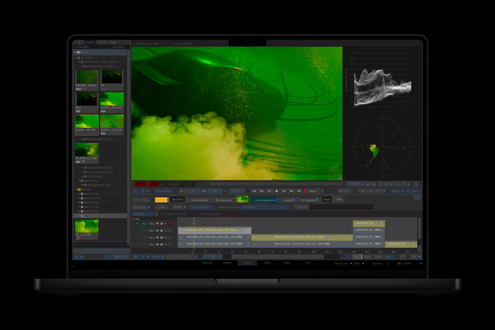 M4 Max çipe sahip MacBook Pro’da Flame programı gösteriliyor.