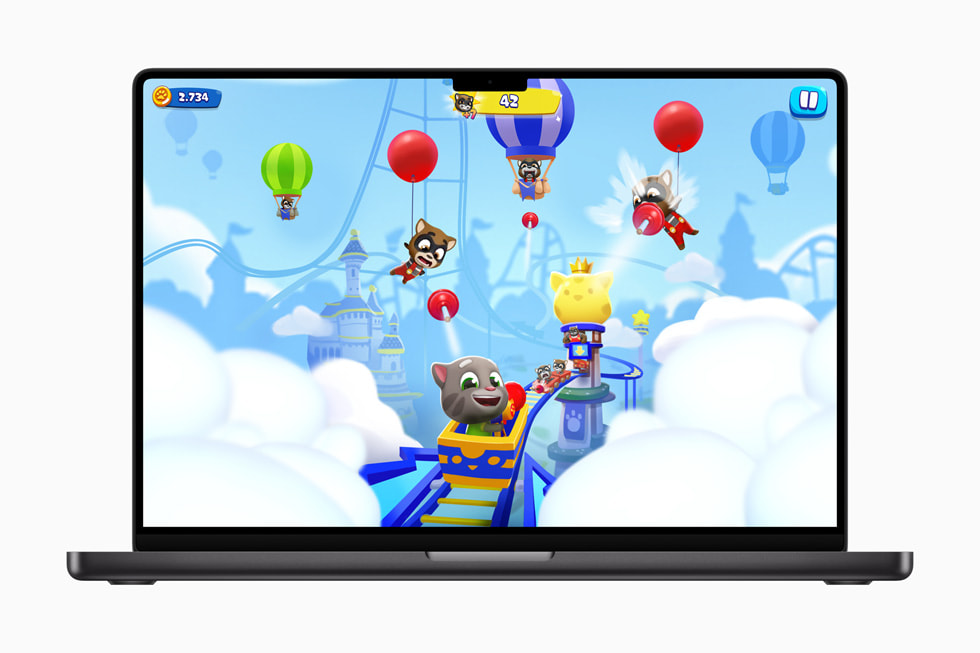 Hình ảnh lối chơi của Talking Tom Blast Park trên MacBook Pro 16 inch. 
