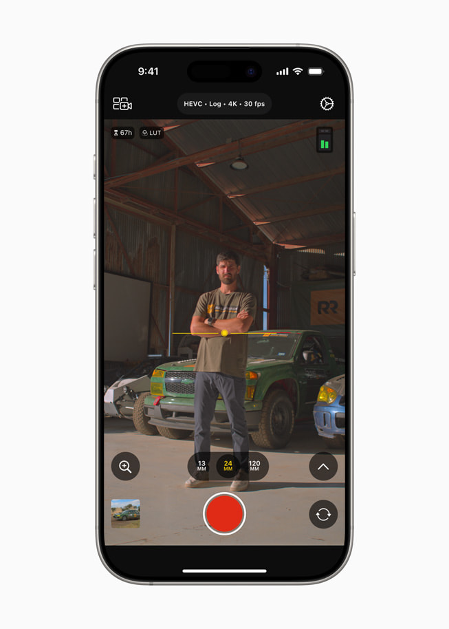 iPhone 16 Pro’daki Final Cut Camera 1.1’de yeni nişan göstergesi gösteriliyor.