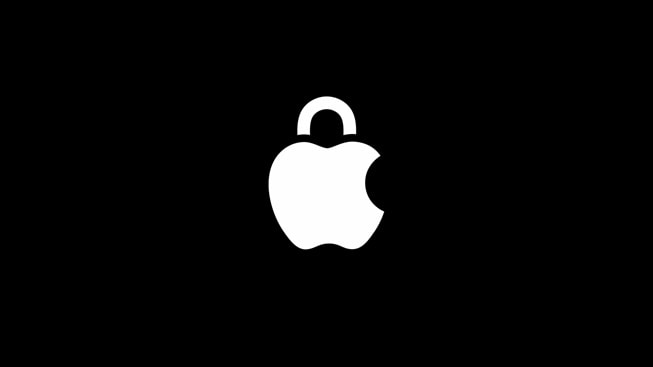 Siyah arka plan önünde Apple güvenlik logosu.